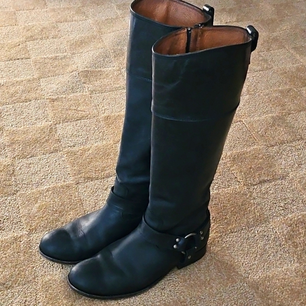Frye Veronica Harness Tall Black Leather Boots Women’s Sze 7
